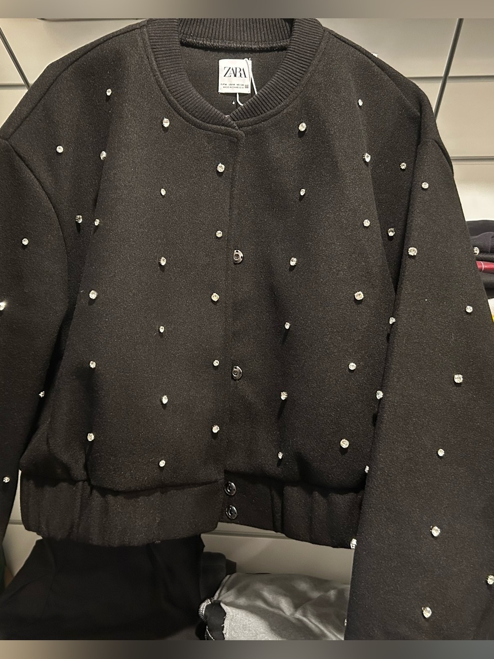 Zara Black Embellished Bomber Jacket